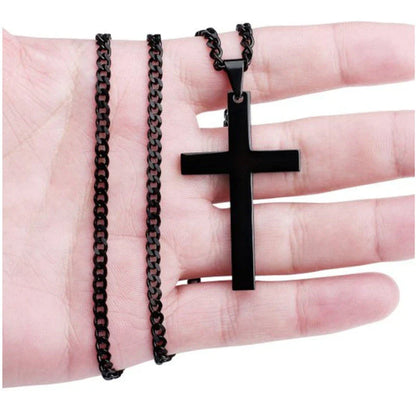 Stainless Steel Cross Pendant Necklace for Men - Available in Black, Silver, and Gold