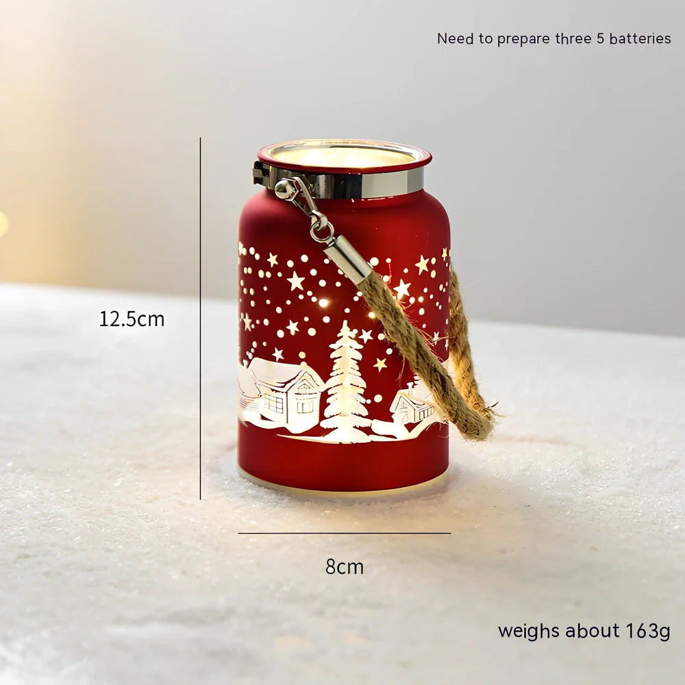 Glass Christmas desktop decoration showing tree, cone, and cup designs in various colours