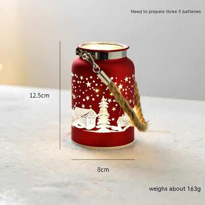 Glass Christmas desktop decoration showing tree, cone, and cup designs in various colours