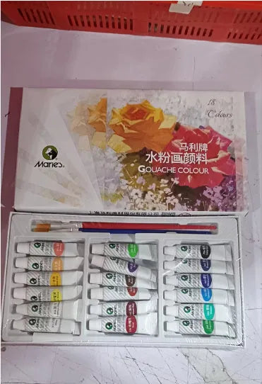 Marley gouache paint set showing multiple 5ml and 12ml pots in 12, 18 or 24 colour configurations