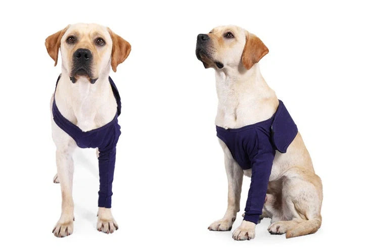 Denim anti-licking sleeve for dogs postoperative recovery in dark blue