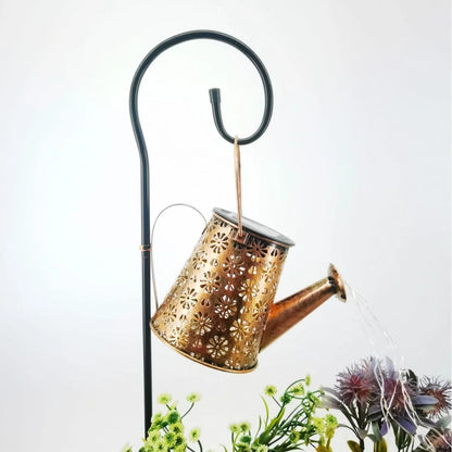 Wrought iron solar kettle light with butterfly design for garden decoration