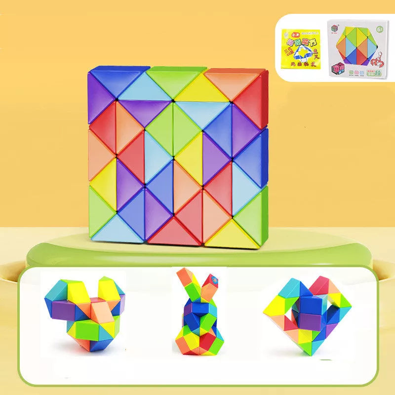 Magic Snake Ruler Puzzle in vibrant rainbow colors, transformable into various shapes
