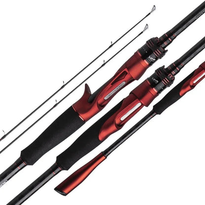 Carbon light lure fishing rod shown with straight handle and pikestaff handle options.