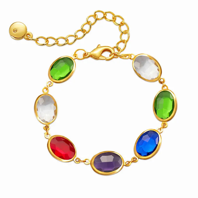 Geometric women's bracelet with glass inlay on 18K copper in blue, green or multicolour options