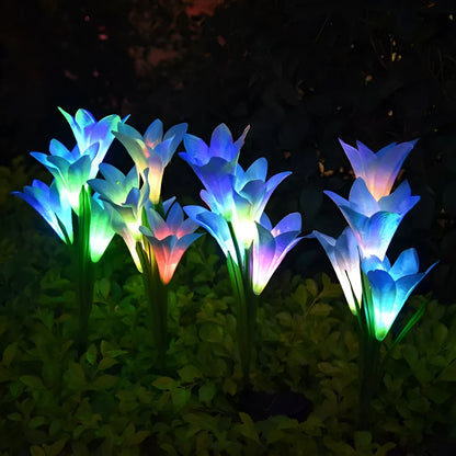 Colour-changing solar-powered flower-shaped lawn lamp for outdoor garden lighting