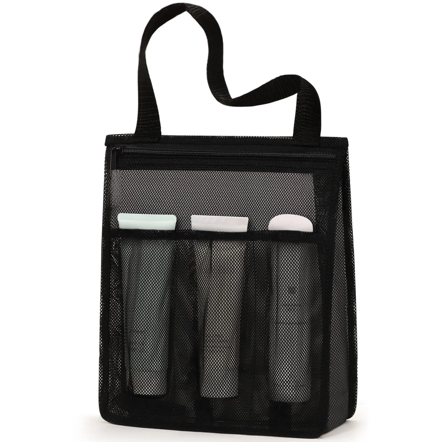 Black swimming gym bag with dry wet separation compartments and mesh pocket