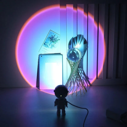 Rechargeable Astronaut Robot Rainbow Projection Sun Lamp with customizable sunset colors