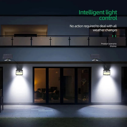 468 LED solar wall light with separate solar panel, IP65 waterproof, cold white, for outdoor courtyard and garden walls.