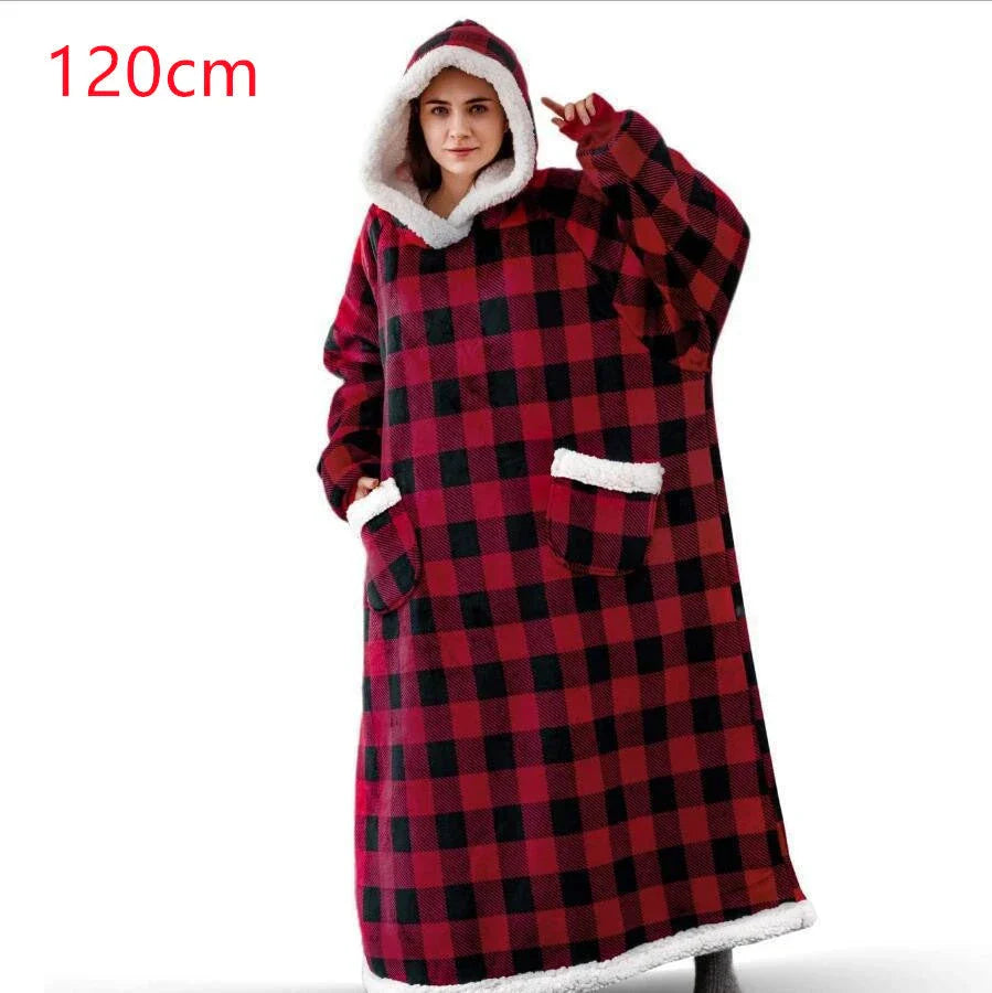 Cozy TV Blanket Hoodie in a variety of colors, featuring a plush polyester design with a front pocket and adjustable drawstring hood