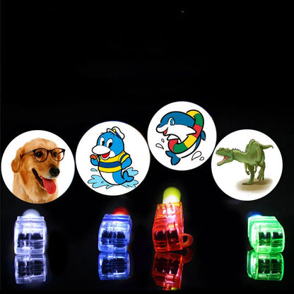 LED Finger Light Ring with colorful beams and cartoon projections for kids