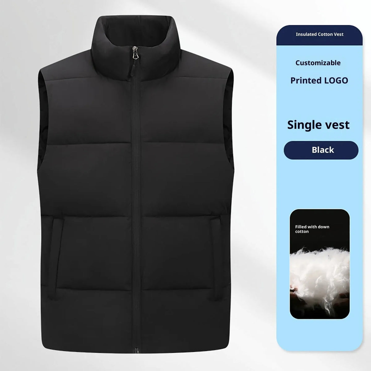 Men's soft shell down cotton work vest in black, red, or deep purple blue, sizes L to 5XL.