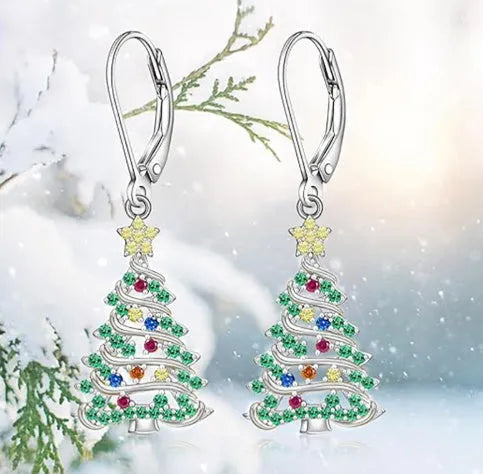 Copper Christmas Tree earrings with star elements in E4318 white gold colour finish for women