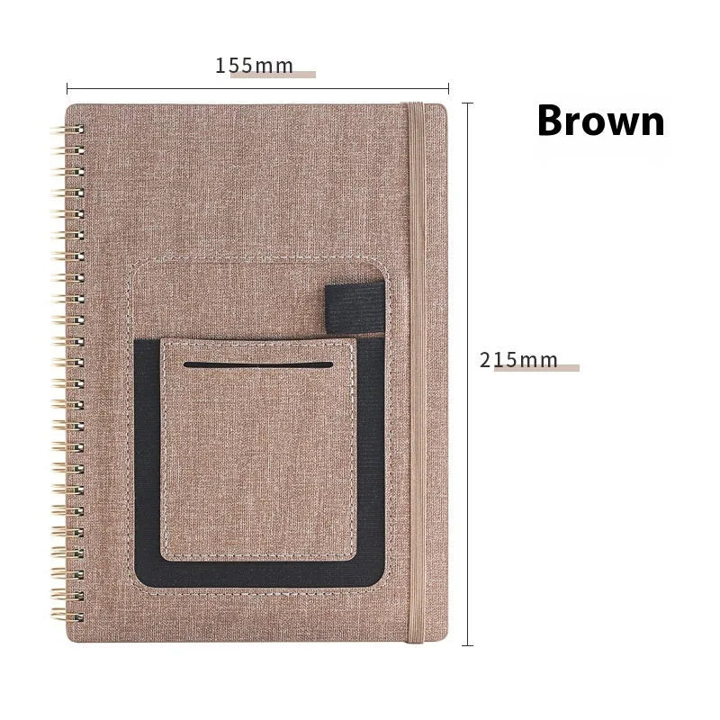 Coil-bound erasable notebook with stone paper pages and multiple cover colour options