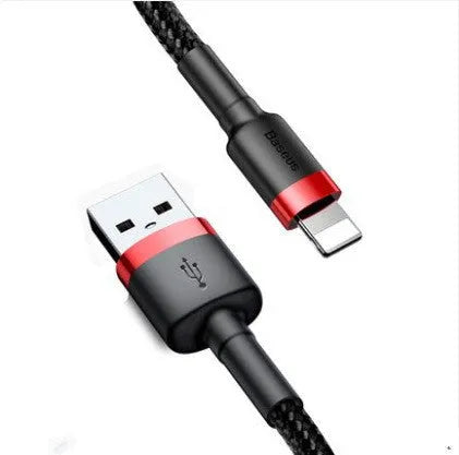 Cafule nylon braided USB to Lightning charging cable for iPhone in red and grey colour options