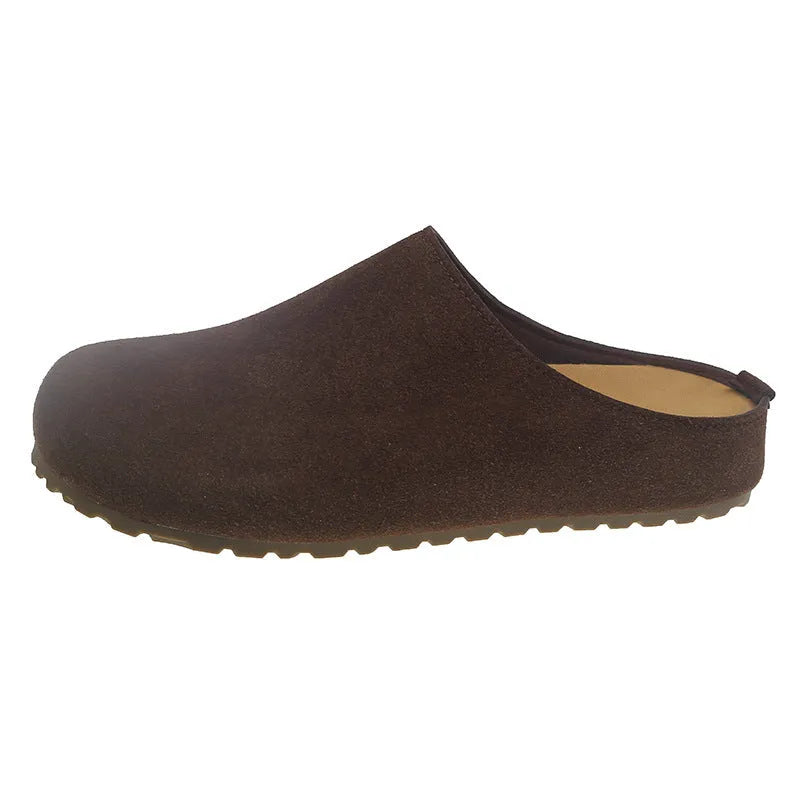 Korean style square-toe summer slippers in soft microfiber, slip-on design with PU sole