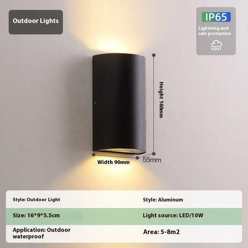 IP65 waterproof LED wall lamp with aluminium shell, 10 LED beads, 5W or 10W, warm white pure white neutral light