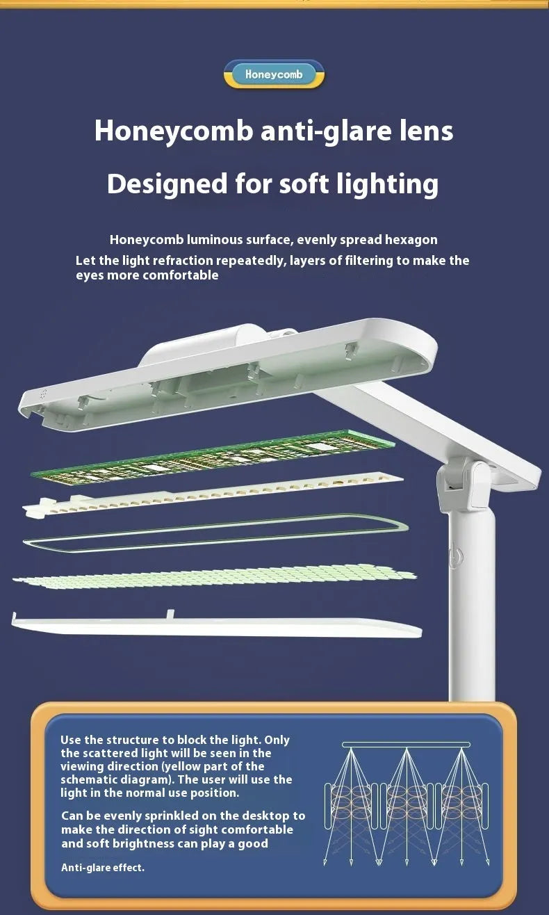 Multifunctional adjustable reading table lamp with colour temperature control on a bookshelf