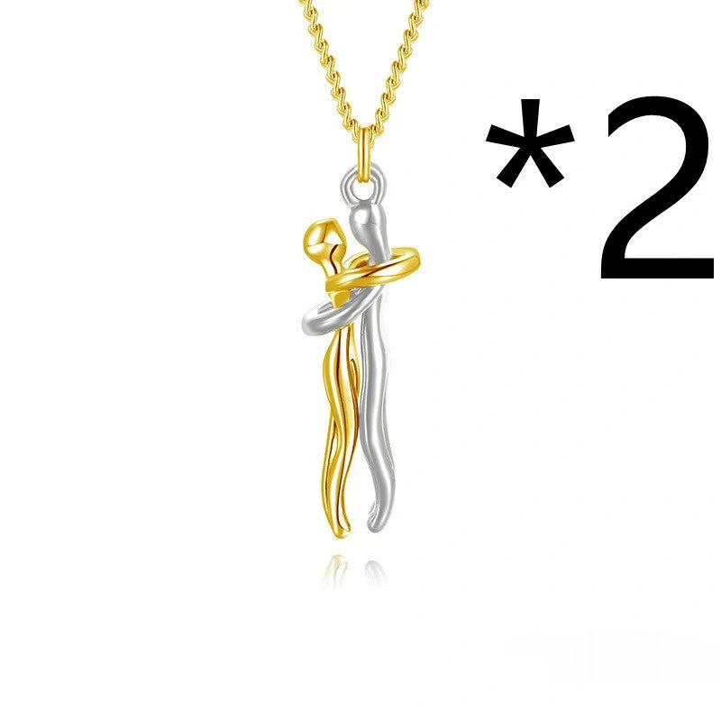 Affectionate Hug Necklace for couples with snake bone chain in brass