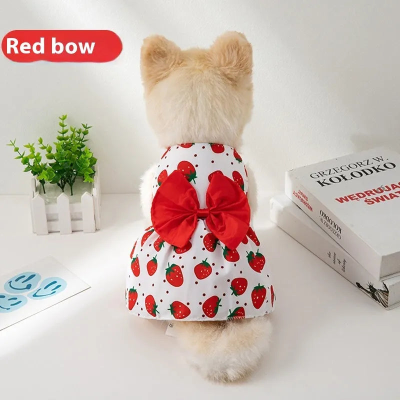 Ultra-thin polyester pet dress with floral butterfly bow decoration for dogs and cats