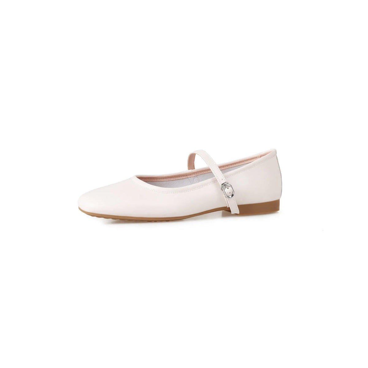 Women's brown sheepskin Mary Jane flat shoes with a round toe and strap