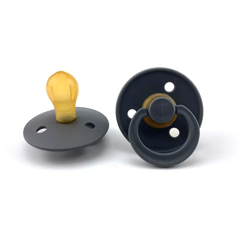 Natural latex pacifier for newborns with breast simulation design in dark gray