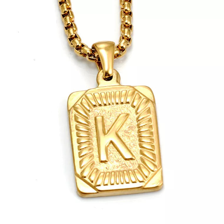 Men's gold-plated titanium steel letter necklace with pearl chain, customizable pendant