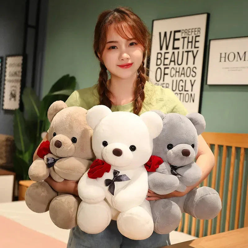 Soft, plush teddy bear-shaped pillow in brown, beige, and grey colors, perfect for cuddling and relaxation