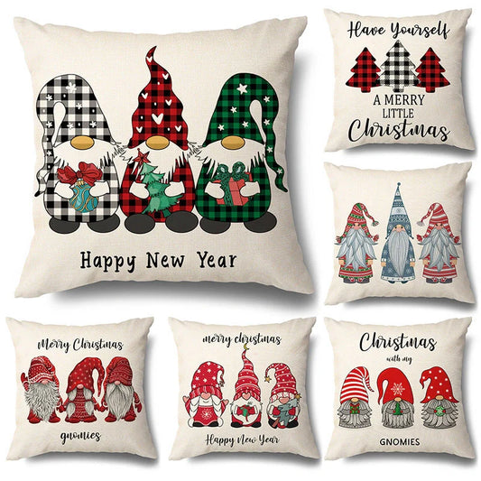Christmas Flax Elk Pillowcase with hidden zipper and festive design