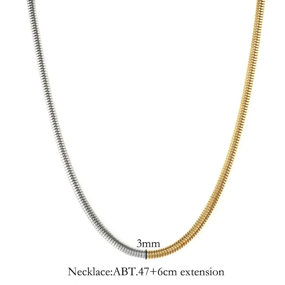 Golden snake bones chain necklace with geometric design, 3mm thick and 50cm long