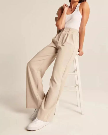 Women's high waist straight trousers with pockets and wide leg design in various colors