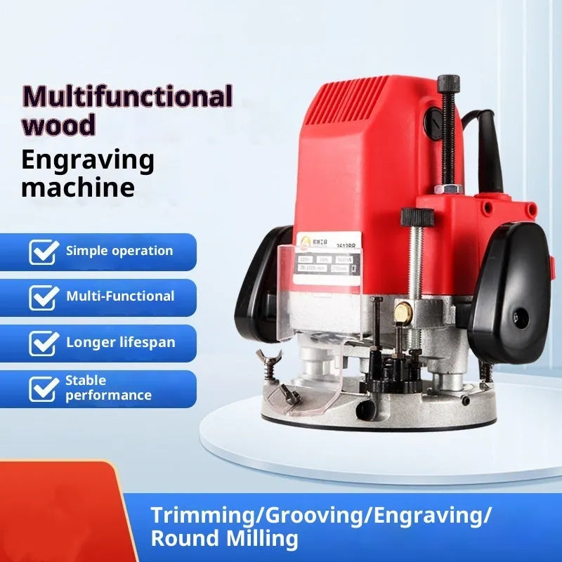 2200W handheld electric engraving machine with 12.7mm hole diameter and 15 milling cutters for wood carving and trimming.