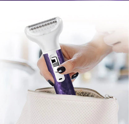 Portable electric razor for women with 5-in-1 functionality for painless hair trimming