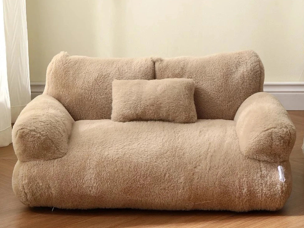 Cozy cat bed sofa with plush backrest, anti-slip base, and included pillow for small to medium pets