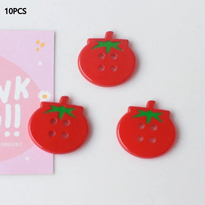 Tomato pattern buttons in five colours including cherry tomato printing and red plaid designs