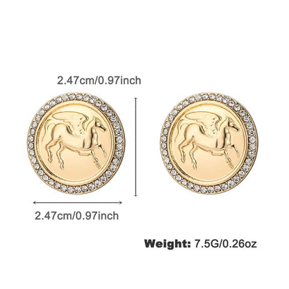 Intricate Pegasus coin pendant necklace and earrings set with classic O-chain design in alloy metal