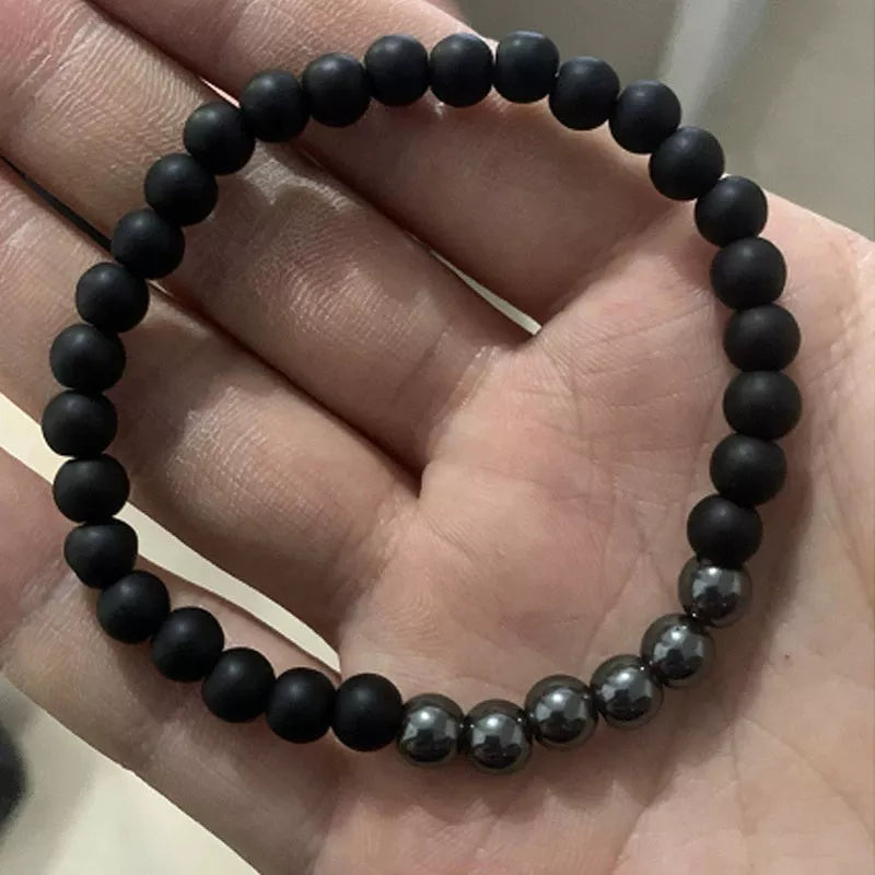 Micro-inlaid crown 6mm matte black and copper bead bracelet with zircon inlays