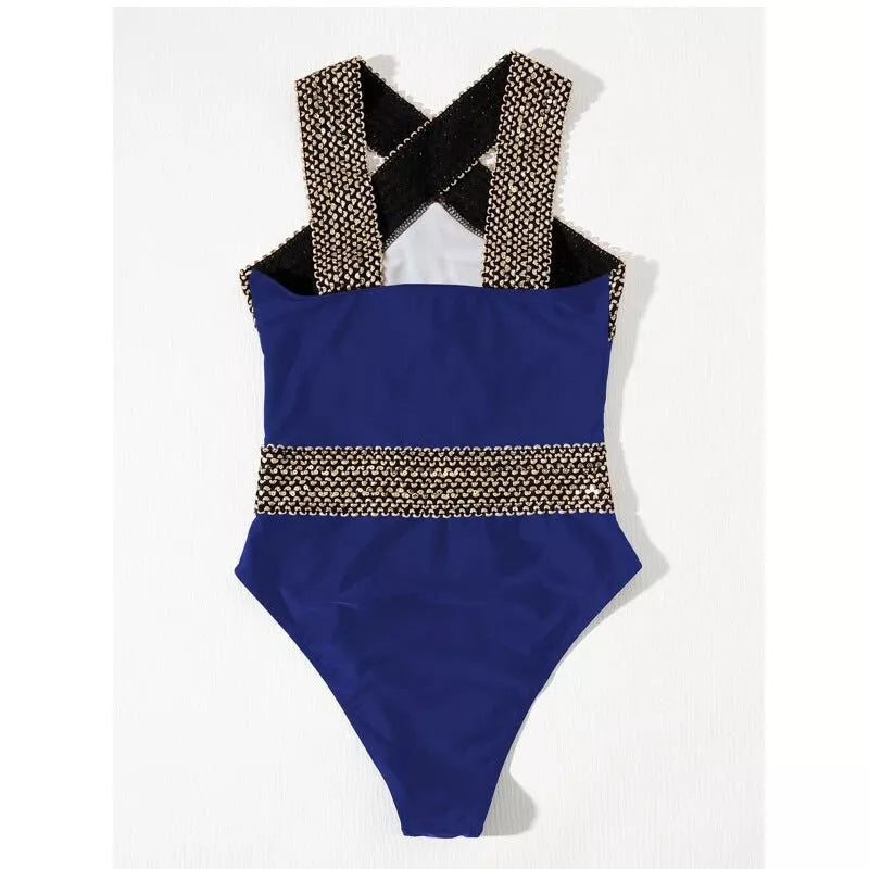 Solid color one-piece swimsuit with optional chest pad in black and blue
