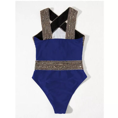 Solid color one-piece swimsuit with optional chest pad in black and blue