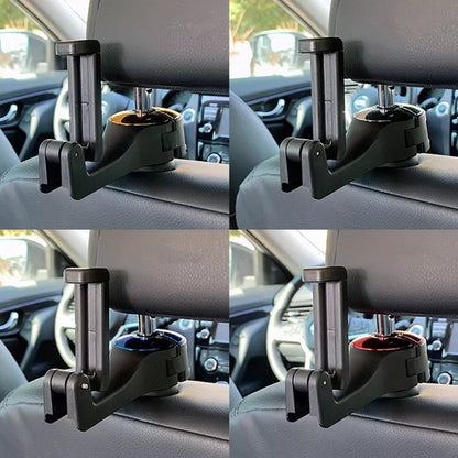 360° rotating car headrest hook phone holder in black, beige, red, or blue