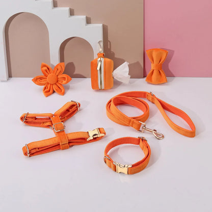 Classic velvet pet collar traction rope set with bow tie decoration and adjustable chest strap