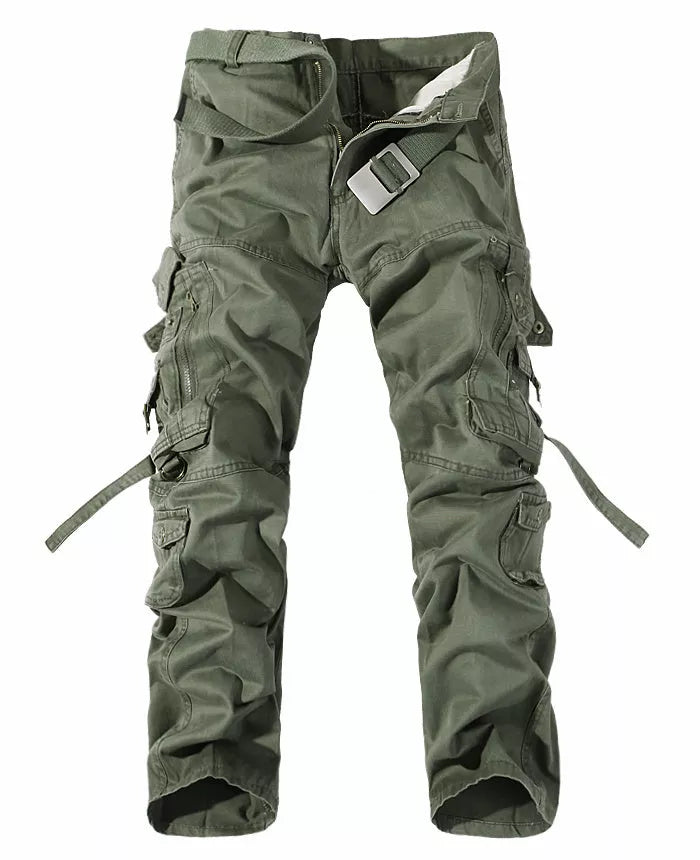 Men's cotton multi-pocket cargo pants in various colors