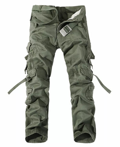 Men's cotton multi-pocket cargo pants in various colors