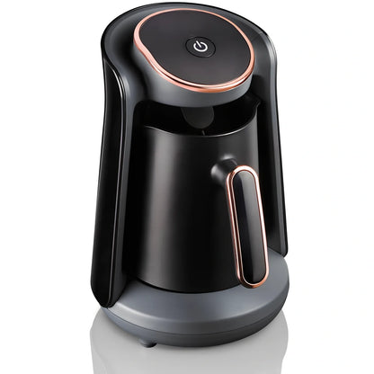 Black mini coffee pot with anti-scald handle and compact 12.5cm height for office kitchens
