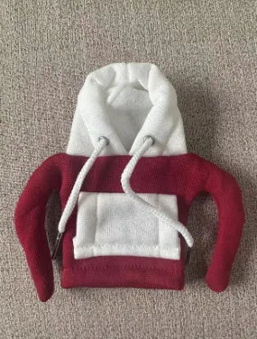 Polyester car gear lever hooded cover in red and white hat design, dimensions 12x13 cm.