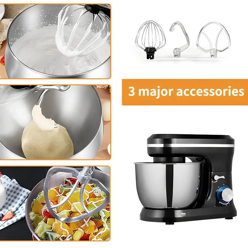 Black desktop stand mixer with 3-speed control for baking and whipping applications