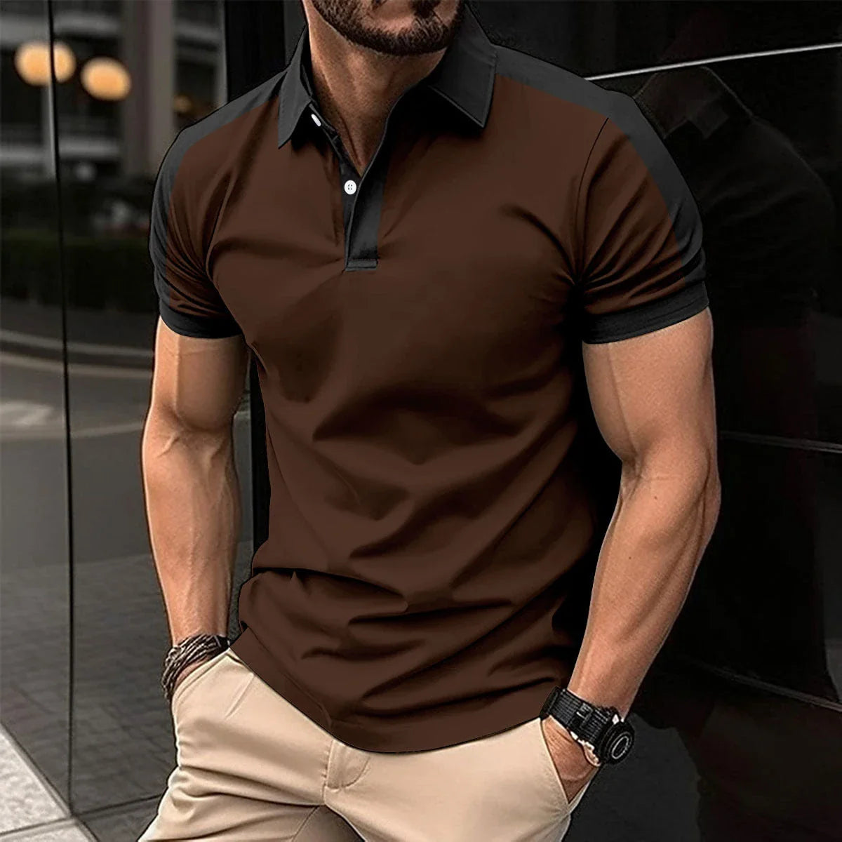 Men's short-sleeve casual polo shirts in a variety of vibrant colors and sizes