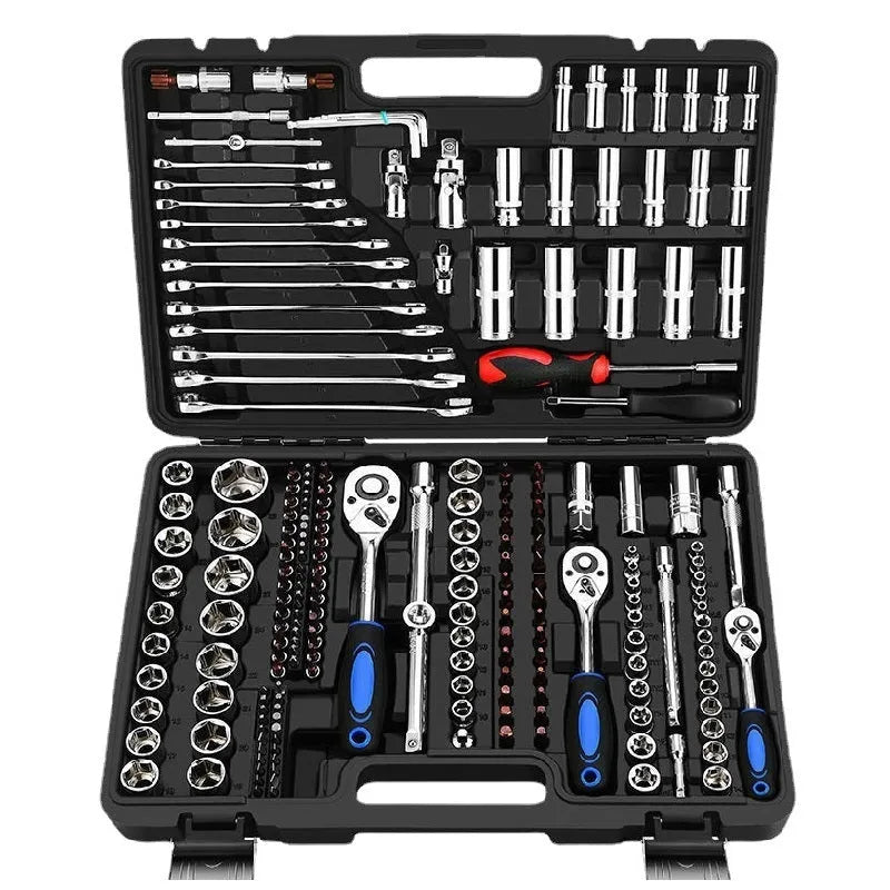 46-piece socket ratchet wrench set with Cr-V steel construction and 72-tooth ratchet mechanism for DIY repairs