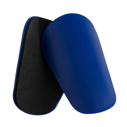 PU mini shin guards for football and running sports in black and blue colours