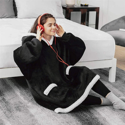 Cozy TV Blanket Hoodie in a variety of colors, featuring a plush polyester design with a front pocket and adjustable drawstring hood